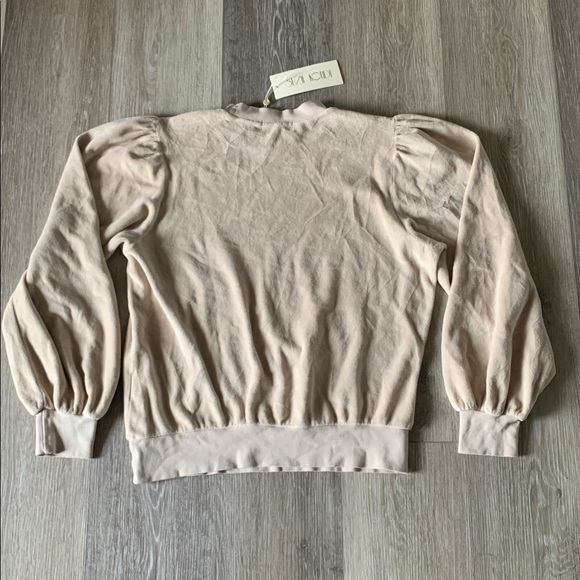 SUZIE KONDI Perissa Puff Shoulder Long Sleeve Velour Pullover NWT Dorset Tan - Picture 6 of 10